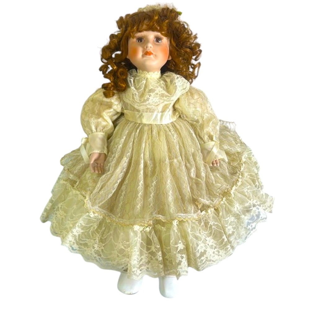Motorized‎ Rachel 21" Porcelain Doll, beautiful with flower purse
